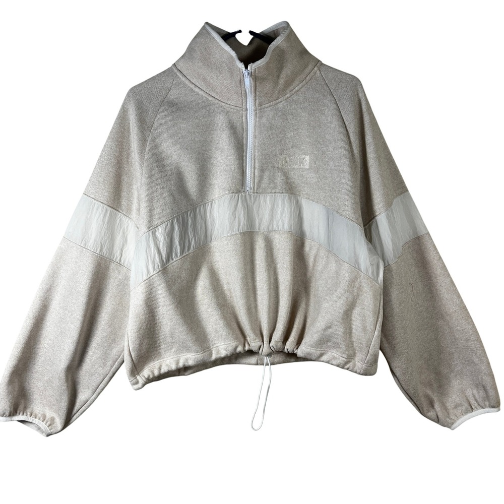 Pink Victoria's‎ Secret Quarter Zip Crop Pullover L Beige Marled Athleisure Gorp